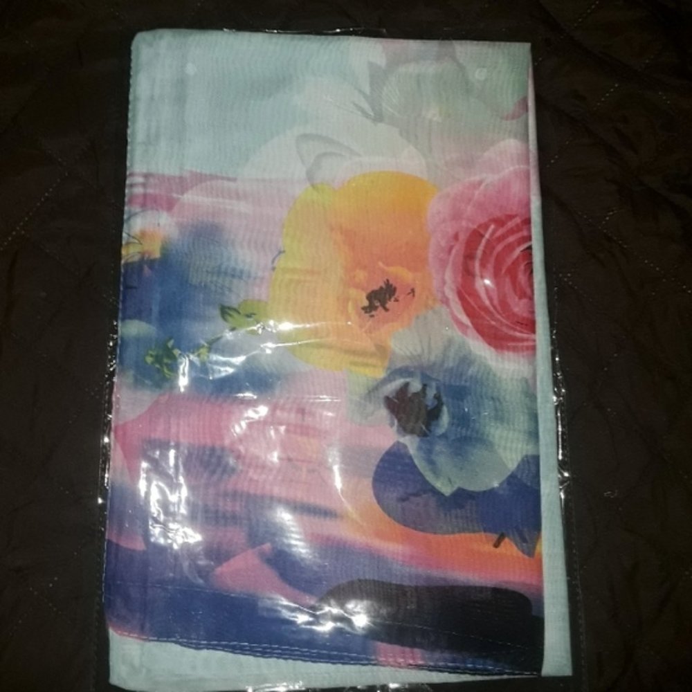 Pastel Blue Chiffon Watercolor Wrap Scarf Shawl - Picture 7 of 7